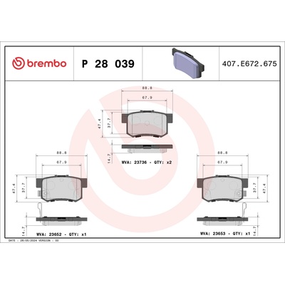 Sada brzdových destiček, vždy 4 kusy v sadě BREMBO P 28 039 (P28039)