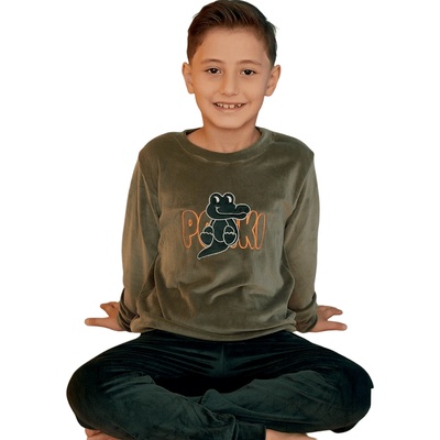 Детска плюшена пижама за момче в зелено с крокодилче