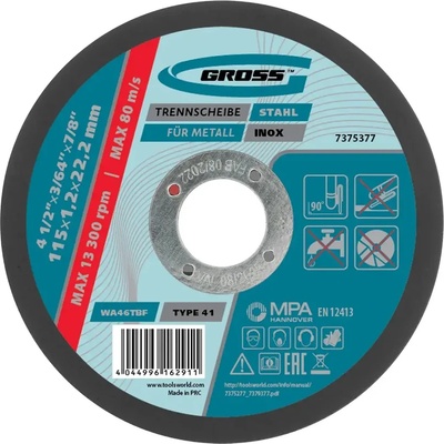 GROSS Диск за рязане на метал Gross - 115 × 1, 2 × 22, 2 мм (7375377)