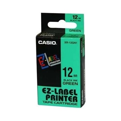 CASIO originální páska do tiskárny štítků, CASIO XR-12GN1, černý tisk/zelený podklad, nel (XR-12GN1)