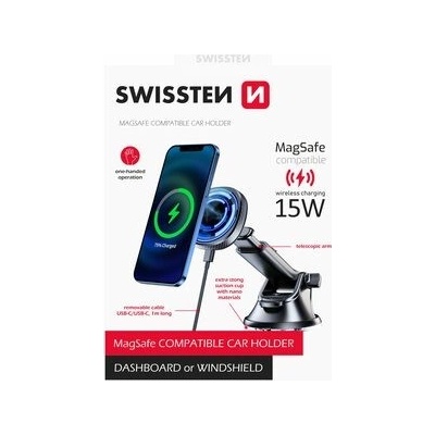 Swissten magnetický držiak do auta s bezdrôtovým nabíjaním (MagSafe), 15W 65010610