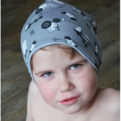 dětská čepice oboustranná Vehicle na šedé