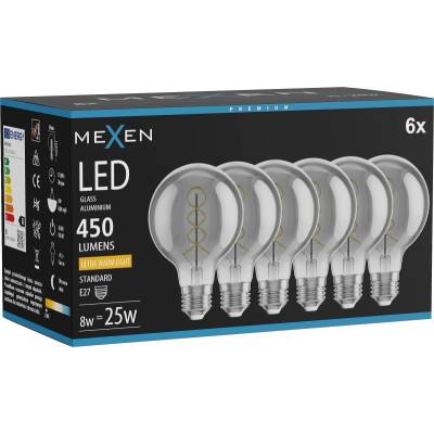 Mexen Vintis 6x LED спираловидна жичка крушка E27, G80, 8W, Топла - 2200K, 450 lm, опушен (L165-E27-0822-70x06)