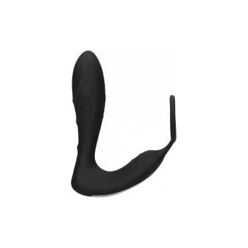 Ouch! by Shots E-Stim Vibrating Plug & Adjustable Ring Set with Remote Control Black