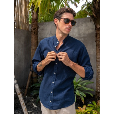 TallGuys pánská prodloužená lněná košile 2.0 dlouhý rukáv slim navy