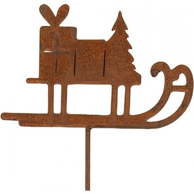 Rustikální rezavý zápich sáňky Sled Rust - 12*1*38 cm - Clayre & Eef