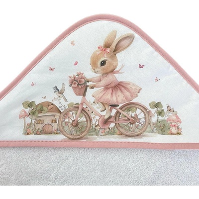Bambino Casa Хавлия с качулка Bambino Casa - Bianco Rose Rabbit Bicycle, 100 х 100 cm (39011)