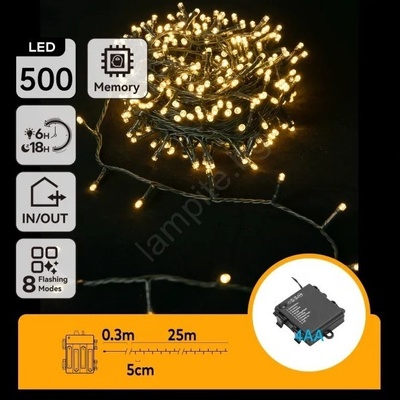 Aigostar - LED външна гирлянда 500xLED/8 функции 4xAA 25, 3 m топла бяла светлина (AI2332)