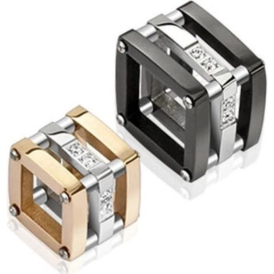 Šperky eshop Dvojice ocelových přívěsků čiré zirkony měděné a černé barevné provedení R01.09