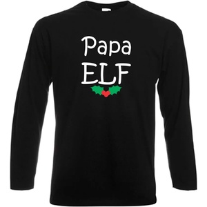  Мъжка бяла или черна тениска с дълъг ръкав Papa Elf