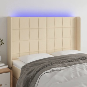 vidaXL LED горна табла за легло, кремава, 147x16x118/128 см, плат (3124051)