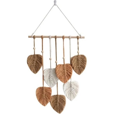 Lapač snov - Veľká, závesná macramé dekorácia Boho Listy - Hnedo béžová