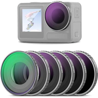 NEEWER CPL & ND filter set compatible with DJI Osmo Action 4/Action 5 Pro (pack of 6), screw-on CPL+ND8+ND16+ND32+ND64+ND1000 filter set action camera accessories, multi-layer optical, FL-A13 - 10105203