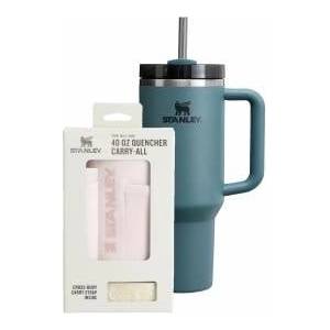 STANLEY 1913 Quencher H2.0 Flowstate Drinking Bottle with Straw 1.2L - Thermo Mug Cools 11 Hours - 48 Hours Ice Cold - Includes the All-Day Quencher Carry-All - Blue Spruce - 100000112504
