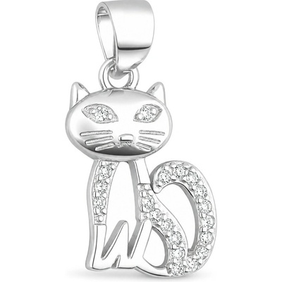 Argento Strieborný prívesok mačka číre okrúhle zirkóny 85990