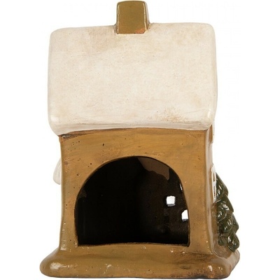 Hnědý keramický svícen na čajovou svíčku domek Village - 15*12*20 cm - Clayre & Eef