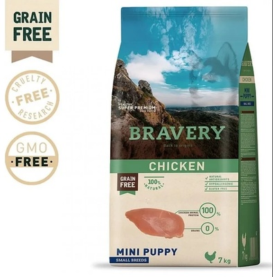 Bravery Chicken Mini Breeds Puppy/Junior - Пълноценна храна подрастващи кученца от дребни и мини породи с пилешко 7 кг
