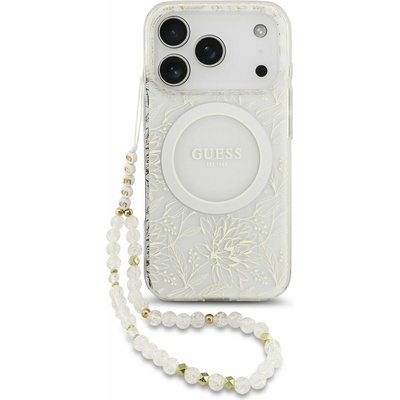 GUESS IML Flowers Allover Strap MagSafe Заден Калъф за iPhone 17 Pro Бял Guess | Byal | ЖЕНИ | UNI