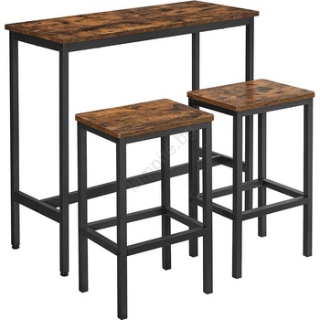 Euziel Комплект барна маса и 2x барни стола BARTIS кафяв/черен (EZ0376)