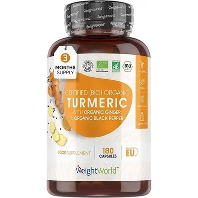 WeightWorld Грижа за костите, ставите и сърцето Куркума + Джинджифил и Черен пипер Био (Turmeric) 180 капсули (125243 WW)