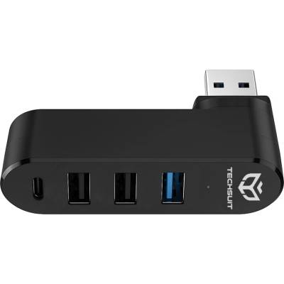 Techsuit - Докинг станция SplitterNode 4 в 1 (H17) - USB към 3x USB, 1x Type-C, 5Gbps, ABS, 180° въртене - Черна