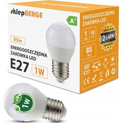 BERGE LED žiarovka E27 G45 1W 85Lm guľa neutrálna biela