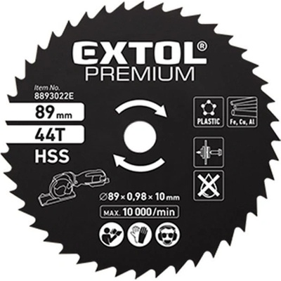 EXTOL PREMIUM Kotouč pilový HSS Ř89x1x10mm, 44T