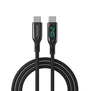 TIKTAALIK LED Display USB-C to USB-C Cable PD 240W - здрав кабел с LED дисплей и бързо зареждане за устройства с USB-C порт (150 см) (черен)