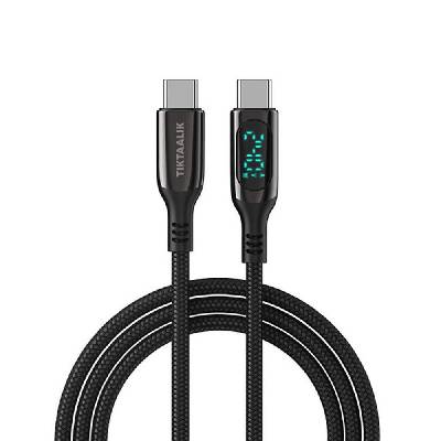 TIKTAALIK LED Display USB-C to USB-C Cable PD 240W - здрав кабел с LED дисплей и бързо зареждане за устройства с USB-C порт (150 см) (черен)