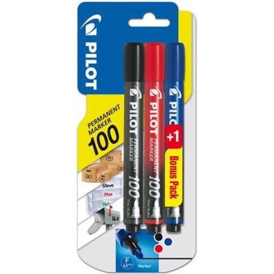 PILOT 100 Popisovač permanentní BL 1ks černá/červená/modrá