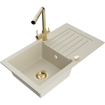 Mexen Pablo гранитна мивка с една купа с отцедник и кухненски смесител Duero, бежов - 6510-69-671600-50 (6510-69-671600-50)