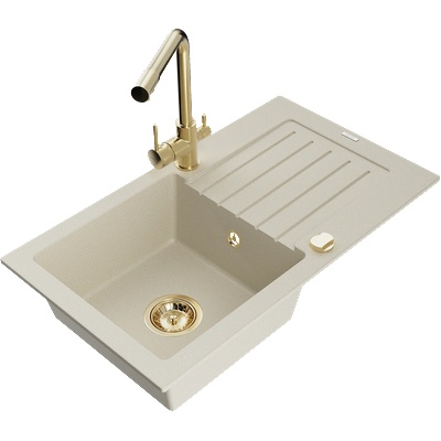 Mexen Pablo гранитна мивка с една купа с отцедник и кухненски смесител Duero, бежов - 6510-69-671600-50 (6510-69-671600-50)