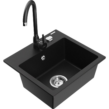 Mexen Milo гранитна кухненска мивка с 1 корито с кухненски смесител Telma, черен - 6505-77-670200-70 (6505-77-670200-70)