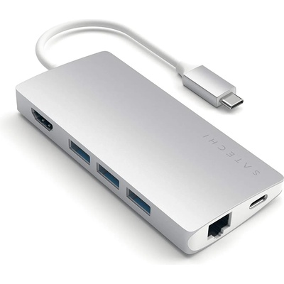 Satechi USB-C Aluminum Multiport 4K Adapter v2 - мултифункционален хъб за свързване на допълнителна периферия за компютри с USB-C (сребрист)