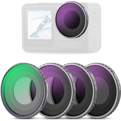 NEEWER CPL & ND filter set compatible with DJI Osmo Action 4/Action 5 Pro (pack of 4), screw-on polarizing filter CPL+ND8+ND16+ND32 action camera accessories, multi-coated optical, FL-A12 - 10105202