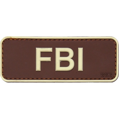 Gumená nášivka 101 Inc nápis FBI - hnedá