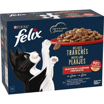 FELIX 12x80г Deliciously Sliced Felix, консервирана храна за котки - фермерска селекция в желе