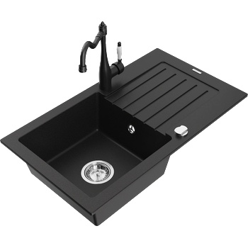 Mexen Pablo гранитна мивка с една камера, отцедник и кухненски смесител Carla, черен - 6510-77-670700-70 (6510-77-670700-70)