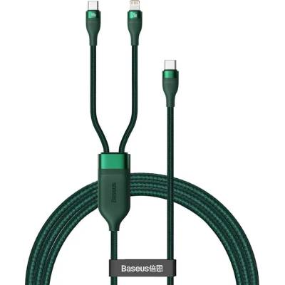 Baseus Flash Series 2in1 100W Fast Charging USB-C to Lightning and USB-C Cable (CA1T2-F06) - здрав USB-C кабел с бързо зареждане за устройства с Lightning и USB-C порт (120 см) (зелен)