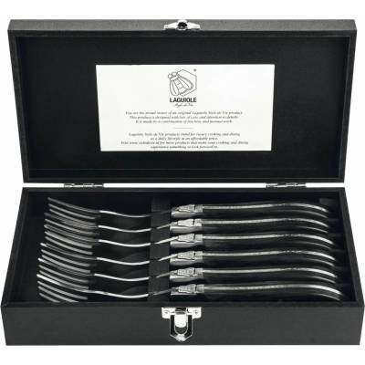 Lou Laguiole Luxury Line Sada steakových vidliček rukojeť z černého ebenu 250 mm 6 ks