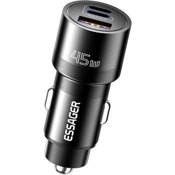 ESSAGER PD 45W зарядно за кола, 3 порта, Type-C, iP, USB-A - черен/сив