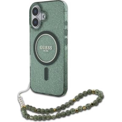 GUESS Калъф Guess IML Glitter With Pearl Strap MagSafe за iPhone 16 Plus - зелен (3666339298418)