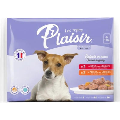 Plaisir dog Adult 2 x hovädzie 2 x kuracie 4 x 100 g
