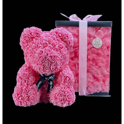 Medvídárek BIG Romantic medvedík z ruží 40cm darčekovo balený - ružový