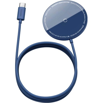 Baseus Simple Mini Magnetic Wireless Charger (WXJK-H03) - поставка (пад) за безжично зареждане за iPhone с Magsafe и Qi съвместими устройства (син)