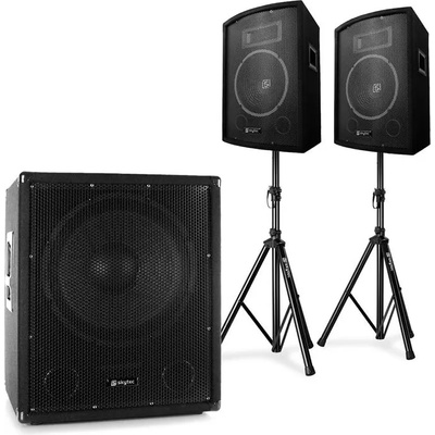 Electronic-Star 2.1 Aktiv PA DJ Set с Bi-Amp Събуфер, комплект 10" високоговорители & стативи (PL-102-22863) (PL-102-22863)