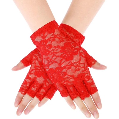 Дантелени червени дамски ръкавици без пръсти