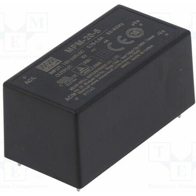 MEAN WELL MPM-20-5 Měnič: AC/DC; 20W; Uvst: 80÷264VAC; 5VDC; Ivýst: 4A; OUT: 1; 85%; PCB