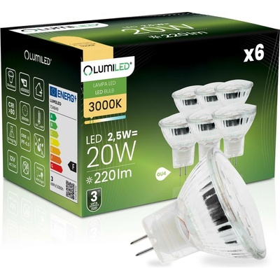 Lumiled 6x LED žárovka GU5.3 MR11 2,5W = 20W 220lm 3000K Teplá bílá 120° 12V