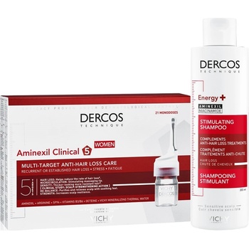 Vichy Dercos Комплект - Стимулиращ шампоан и Ампули против косопад за жени, 200 + 21 x 6 ml